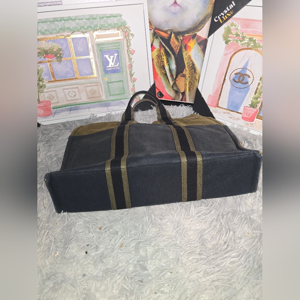 Hermès Striped Olive 🫒 Green & Blue Large Tote (GUC)(SEE PICS) - Picture 7 of 12